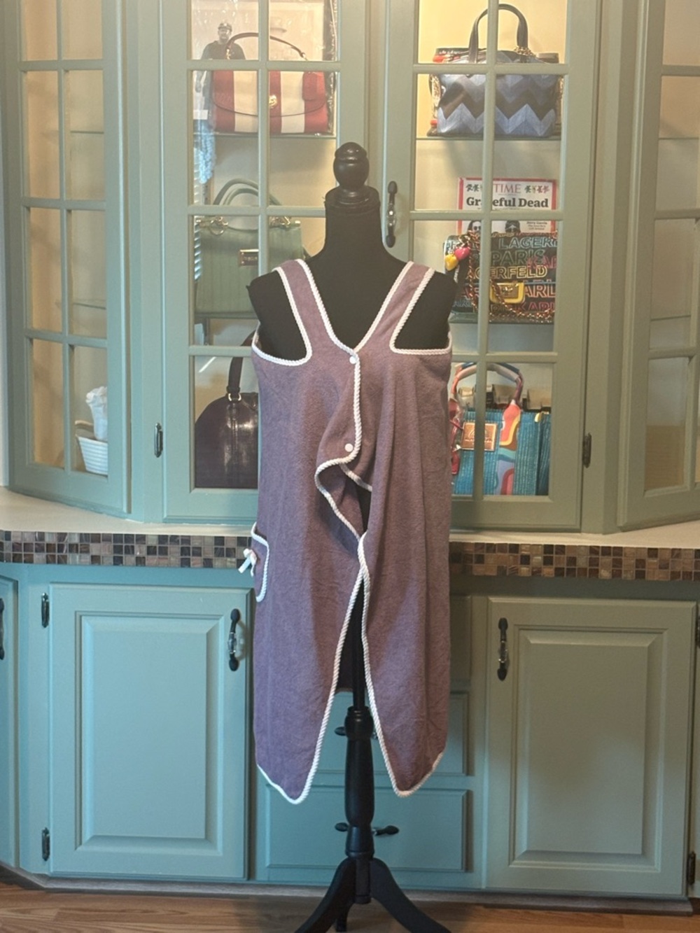 Purple Terry Cloth Sleeveless Beach Cover-Up with White Trim - Picture 4 of 4